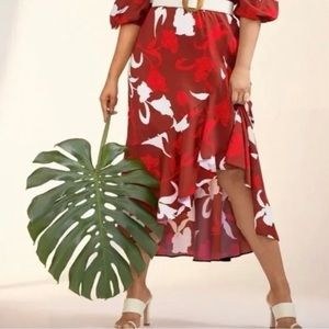 Eloquii FLORAL RUFFLE TRIM SKIRT